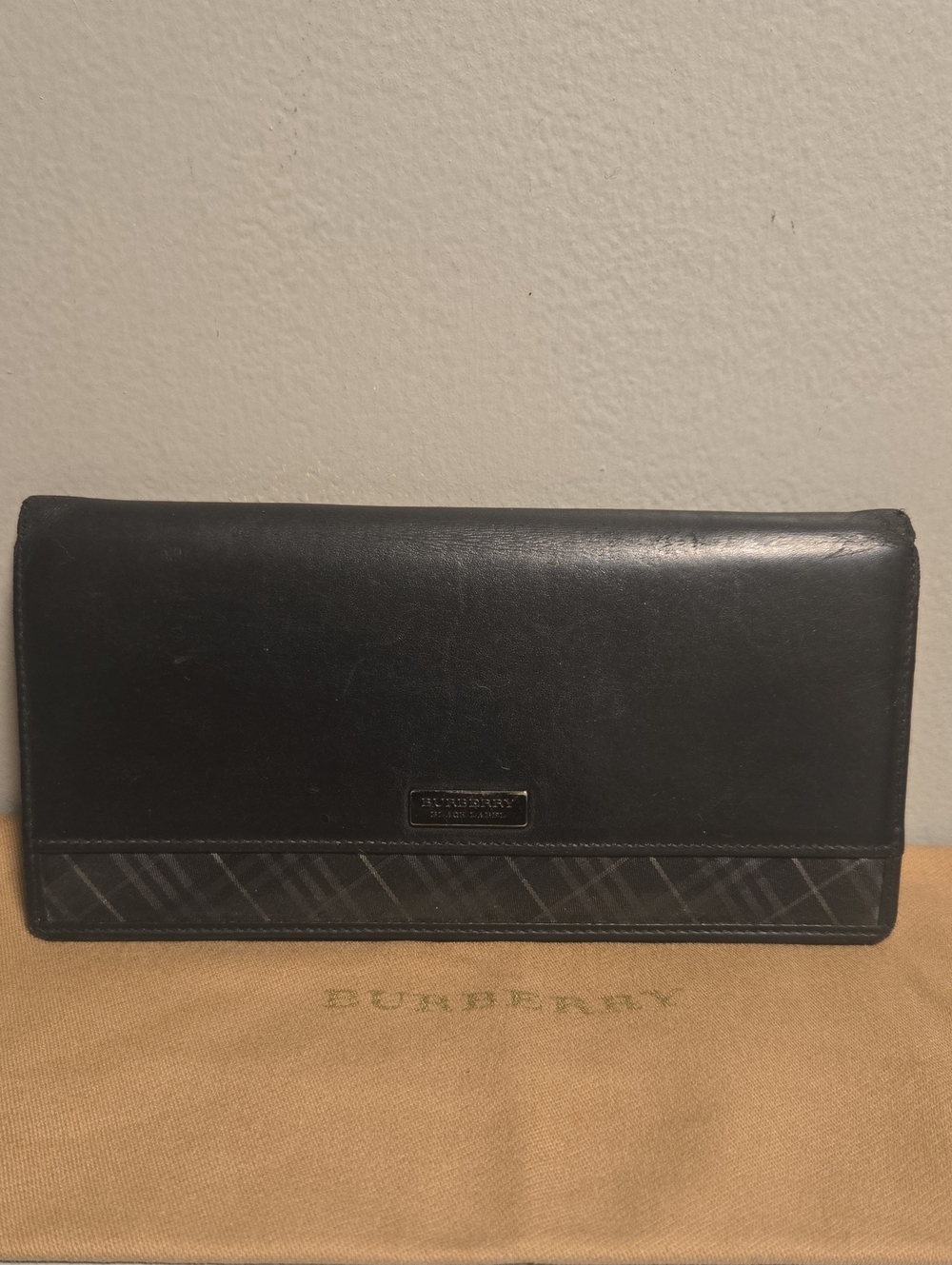 Burberry Black Label Leather Wallet Black and Gray